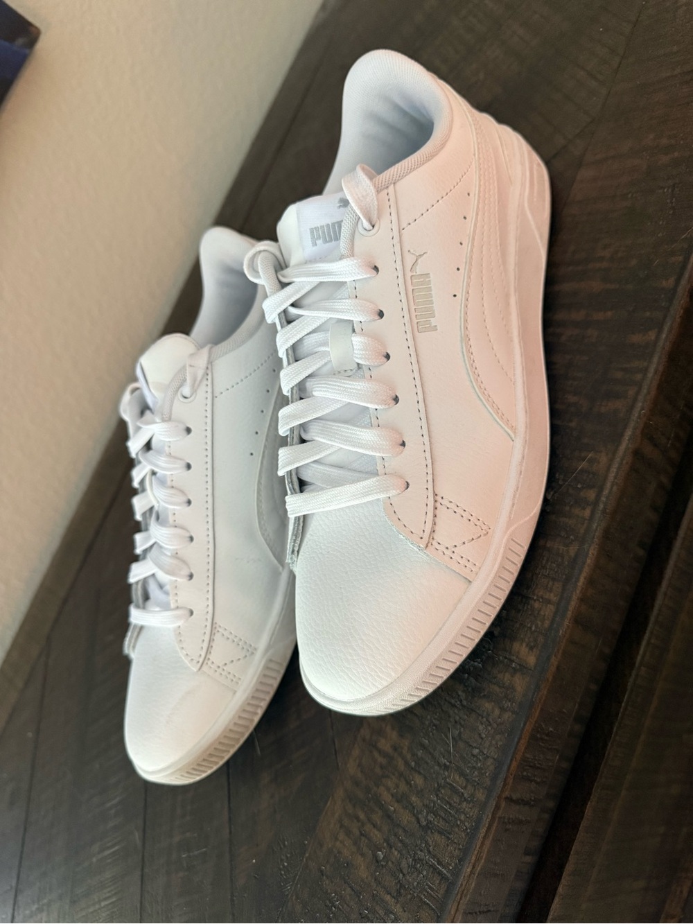 Puma White Low-Top Leather Sneakers with Silver Logo